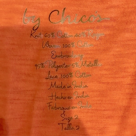 Chico’s Peach Embroidered Shirt- Size 2 (Chico’s) - Picture 4 of 4